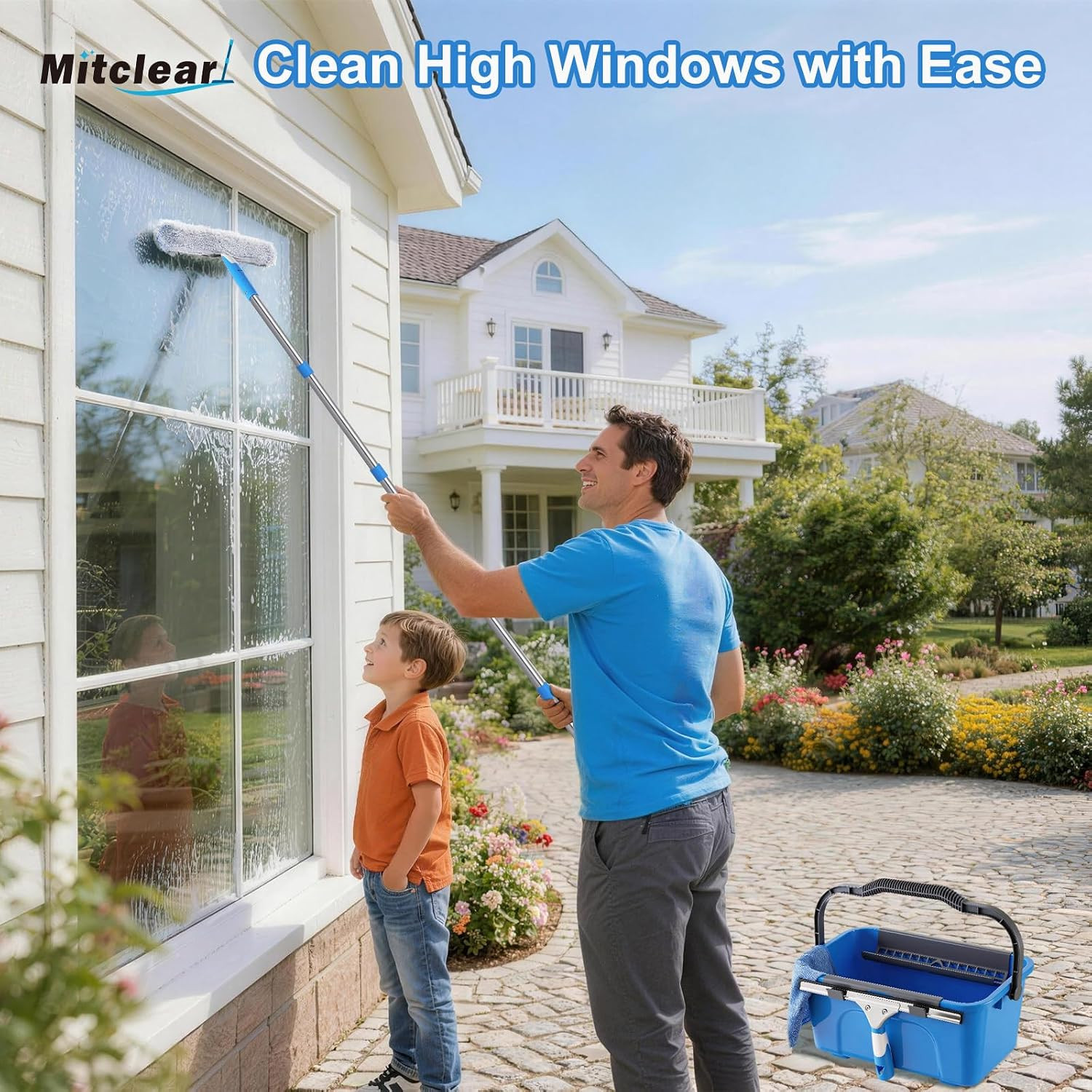 Professional Window Cleaning Kit with Bucket 3 Gallon, 14" Window Squeegee Micro