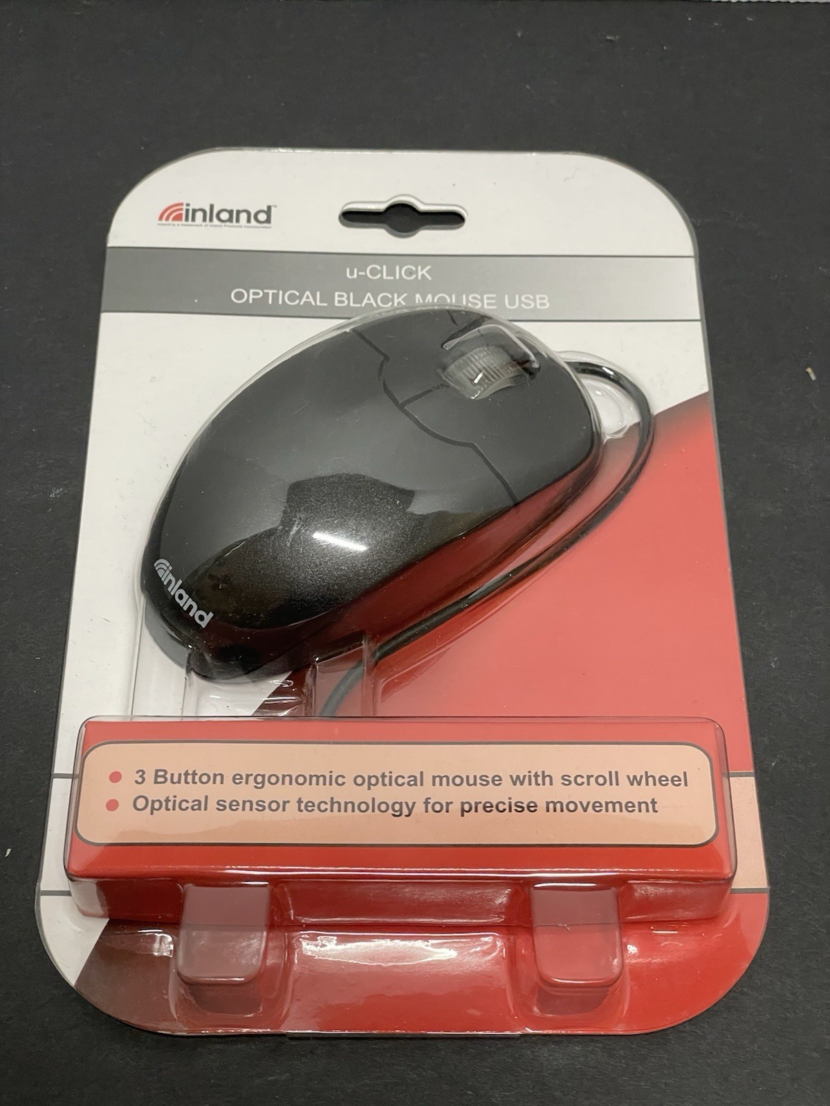 NEW SEALED Inland Navigate Optical Wired Mouse USB Black 07233