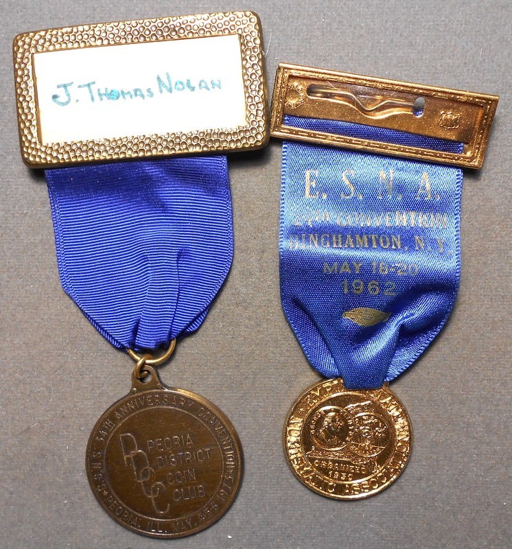 E017 2-Ribbon Badges: 1) C.S.N.S. 34th Anniversary Convention 1973, Peoria, Ill,