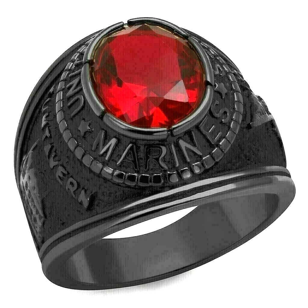 Black Stainless Steel USA USMC Marines Military United States Ring US Seller