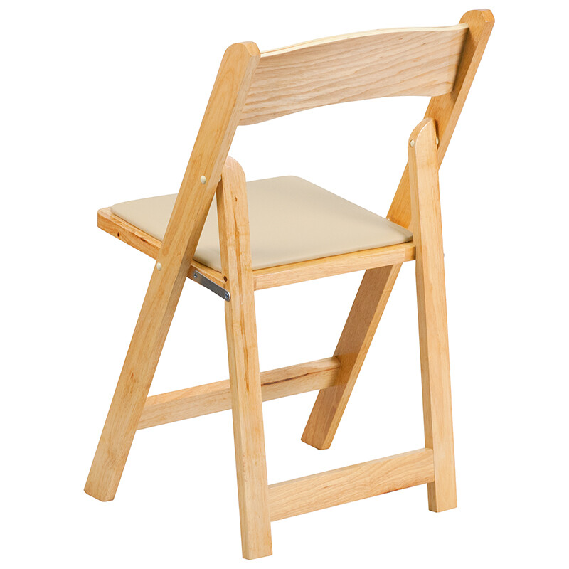 Natural Wood Folding Chair with Black Vinyl Padded Seat - Wedding Chair