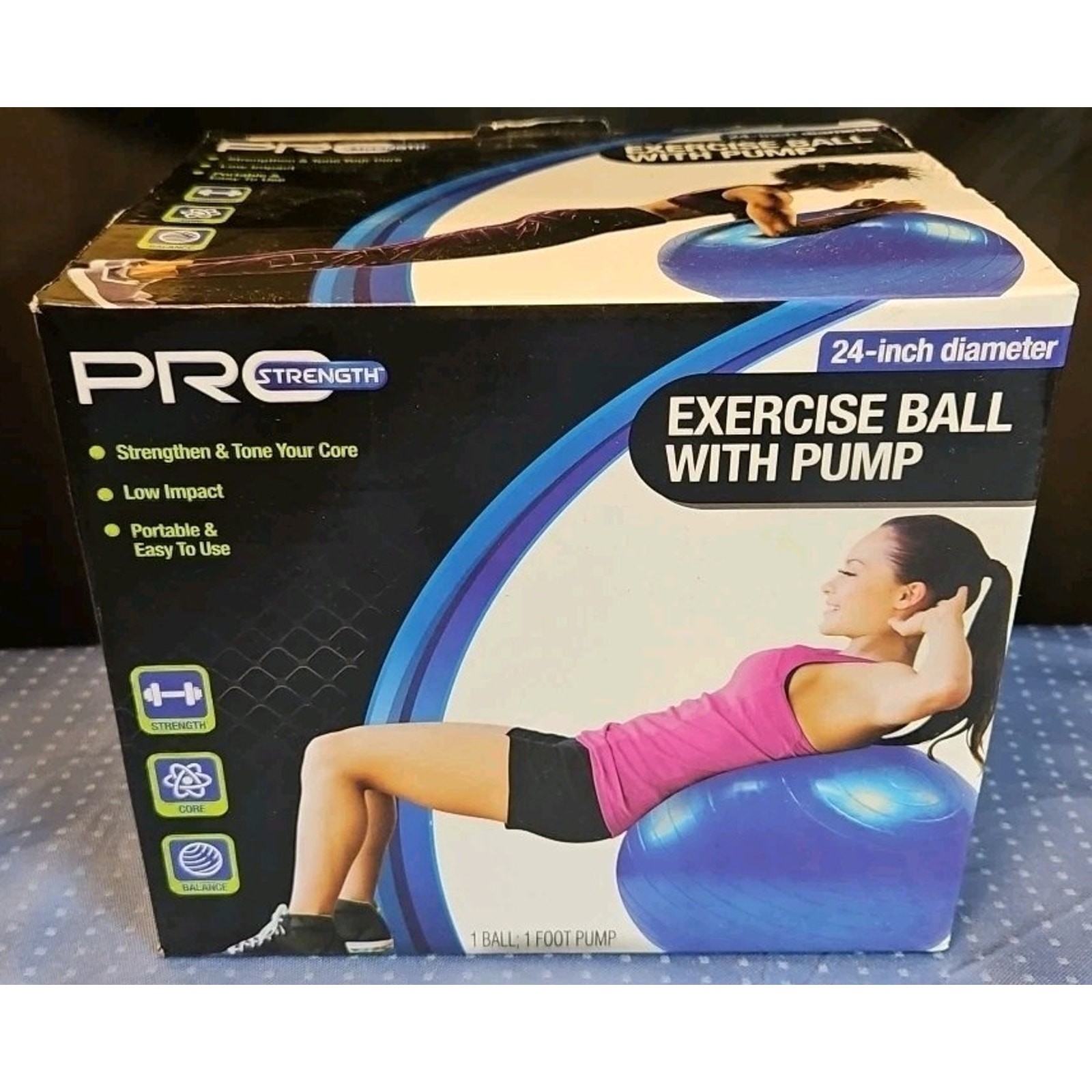 Pro Strength Exercise Ball with Pump 24 inch Diameter Strengthen Tone Core
