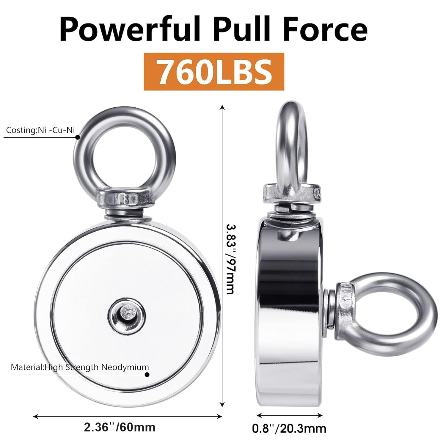 760 LBS Magnet Fishing Kit, Fishing Magnets Kit Includes Grappling Hook, Heav...