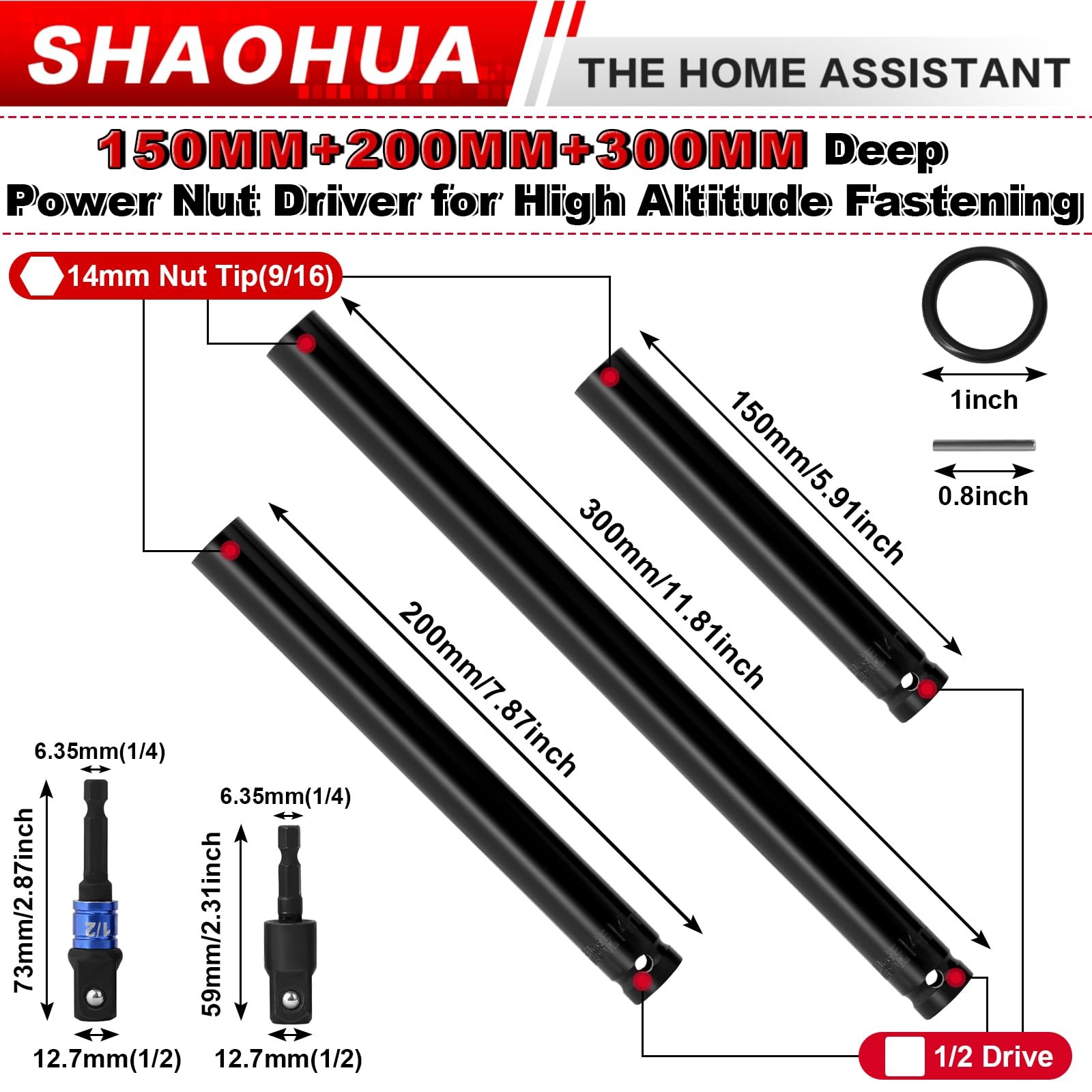 SHAOHUA 9/16"(14mm) Nut Driver 6" C. 9/16(14mm) 8" 12" hollow nut drivers