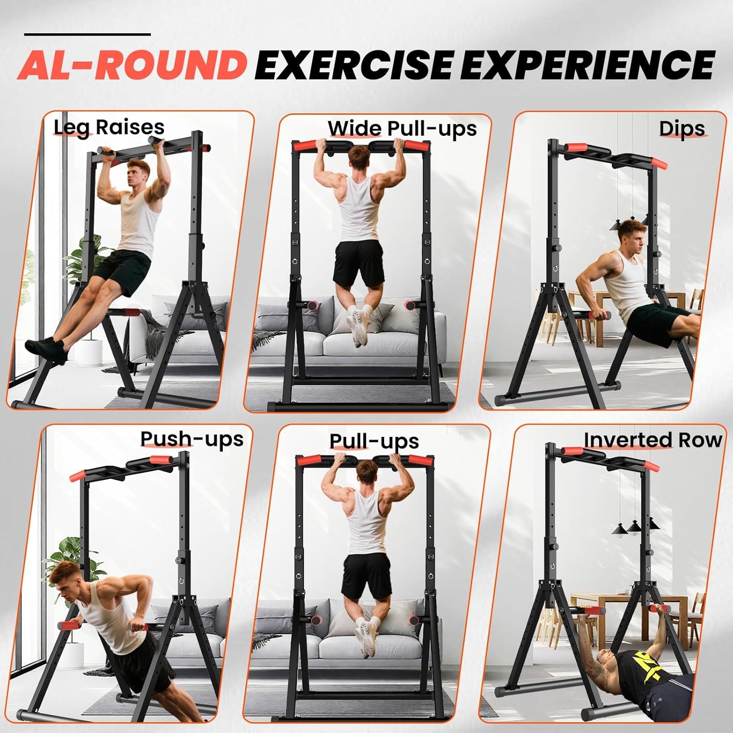 DOBESTS Foldable Power Tower Pull Up Bar Dip Station Adjustable Multifunction Wo