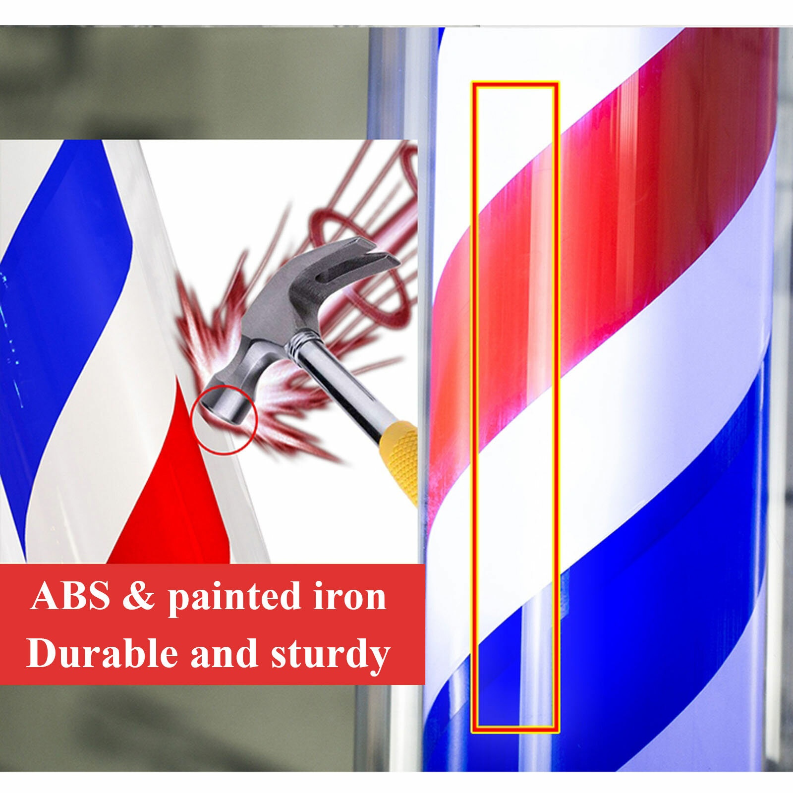 33" Barber Shop Rotating Pole Light - Bright Red, White & Blue Sign