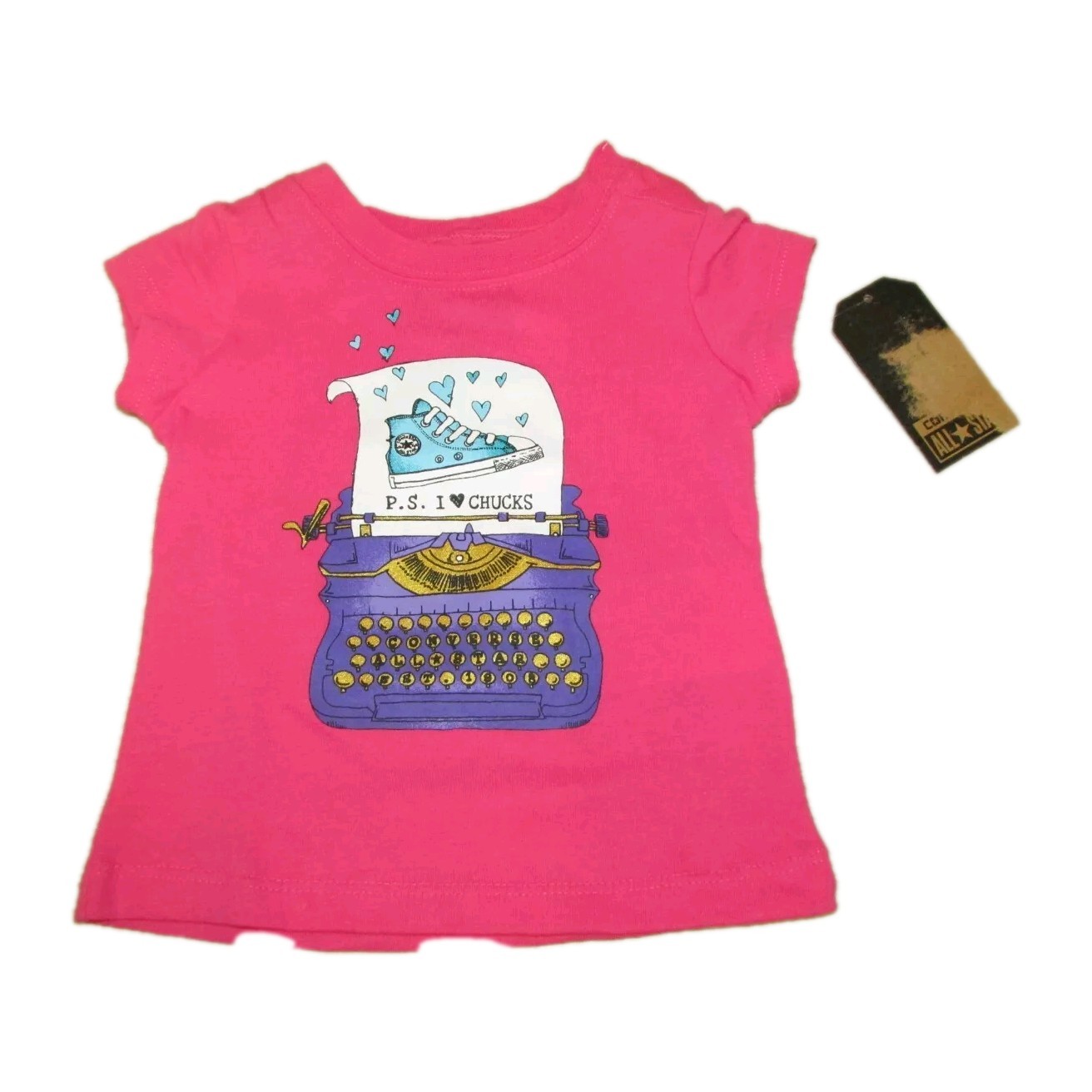 Converse typewriter print age 3-6 months pink short sleeve top new