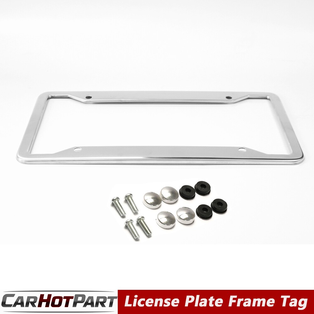 Stainless Steel License Plate Frame Tag Cover Metal With Screw Caps Universal