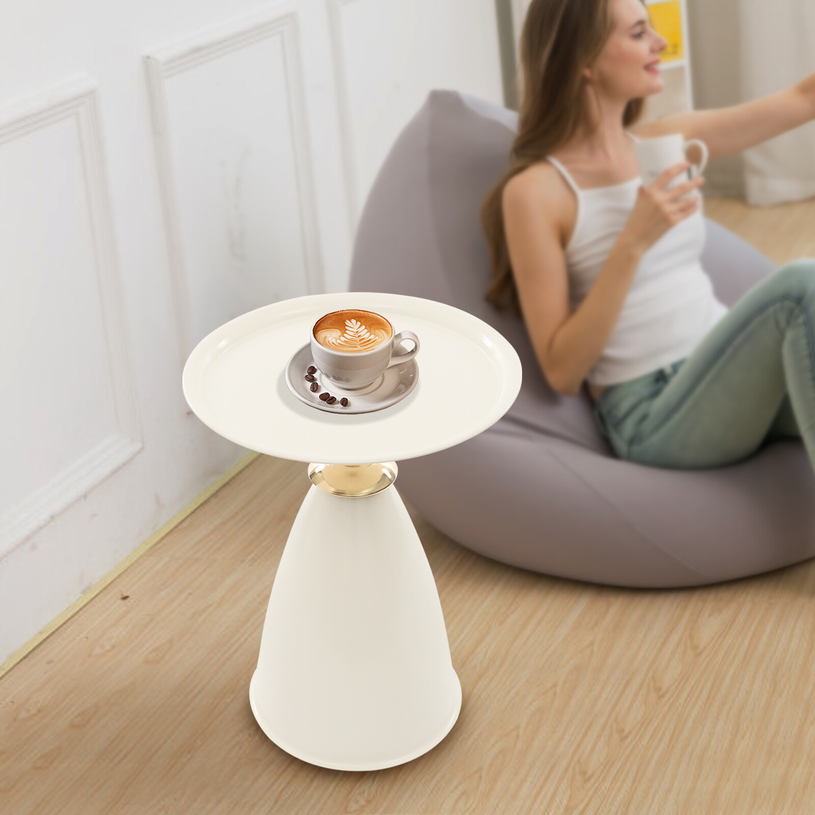 Small Round Side Table 55cm Side Table for Small Spaces Modern Couch End Table
