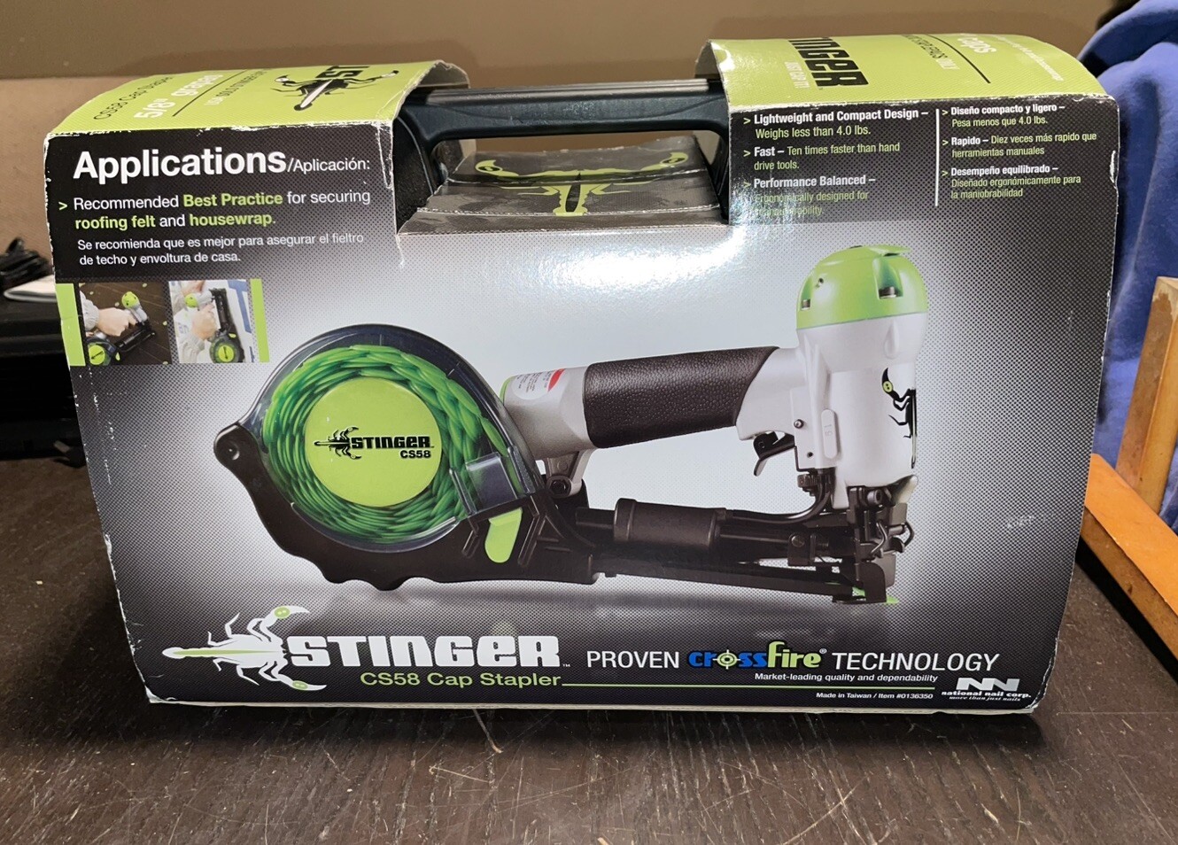 NEW! Stinger Pneumatic Cap Stapler Nailer Air Gun With Case (Model: CS58)