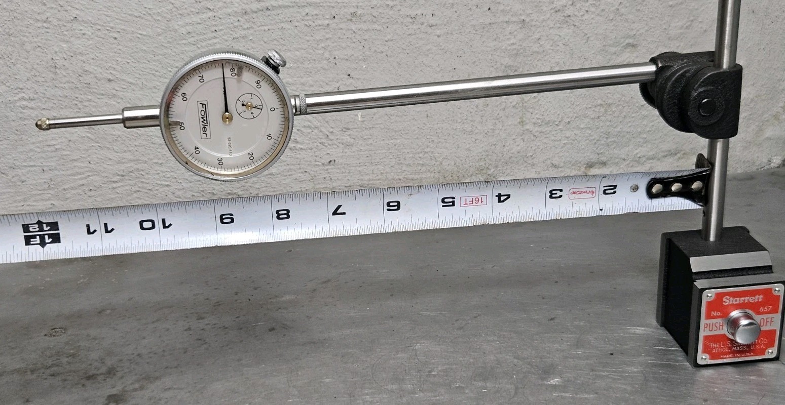 Starrett No. 657D magnetic base with a Fowler 1" dial indicator - 657