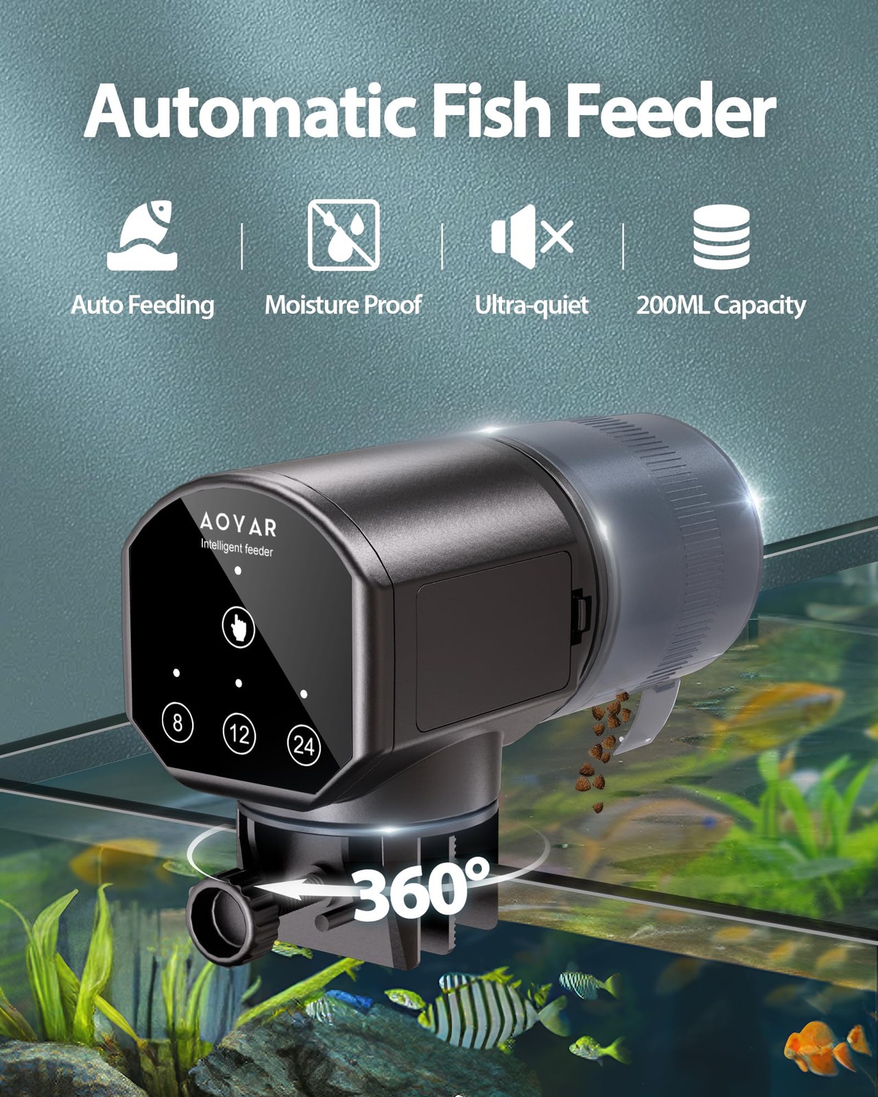 Automatic Fish Feeder Dispenser for Aquarium: 200ml Large Capacity Auto Black