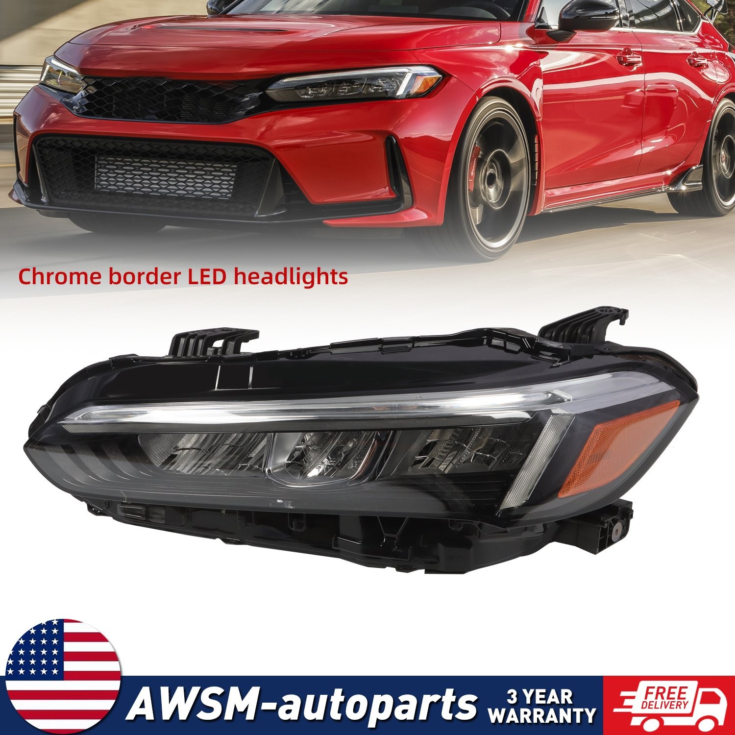 For Honda Civic Sport Touring 2022-2025 Driver Side Headlight Clear LED Left