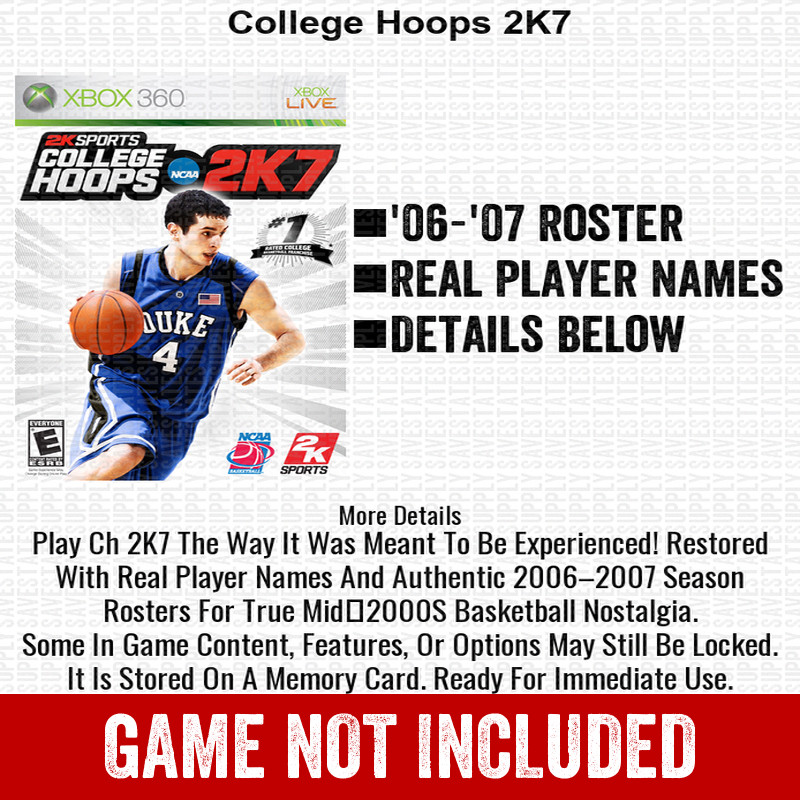 College Hoops 2K7 Roster Season Update Xbox 360 USB Save File Real Names