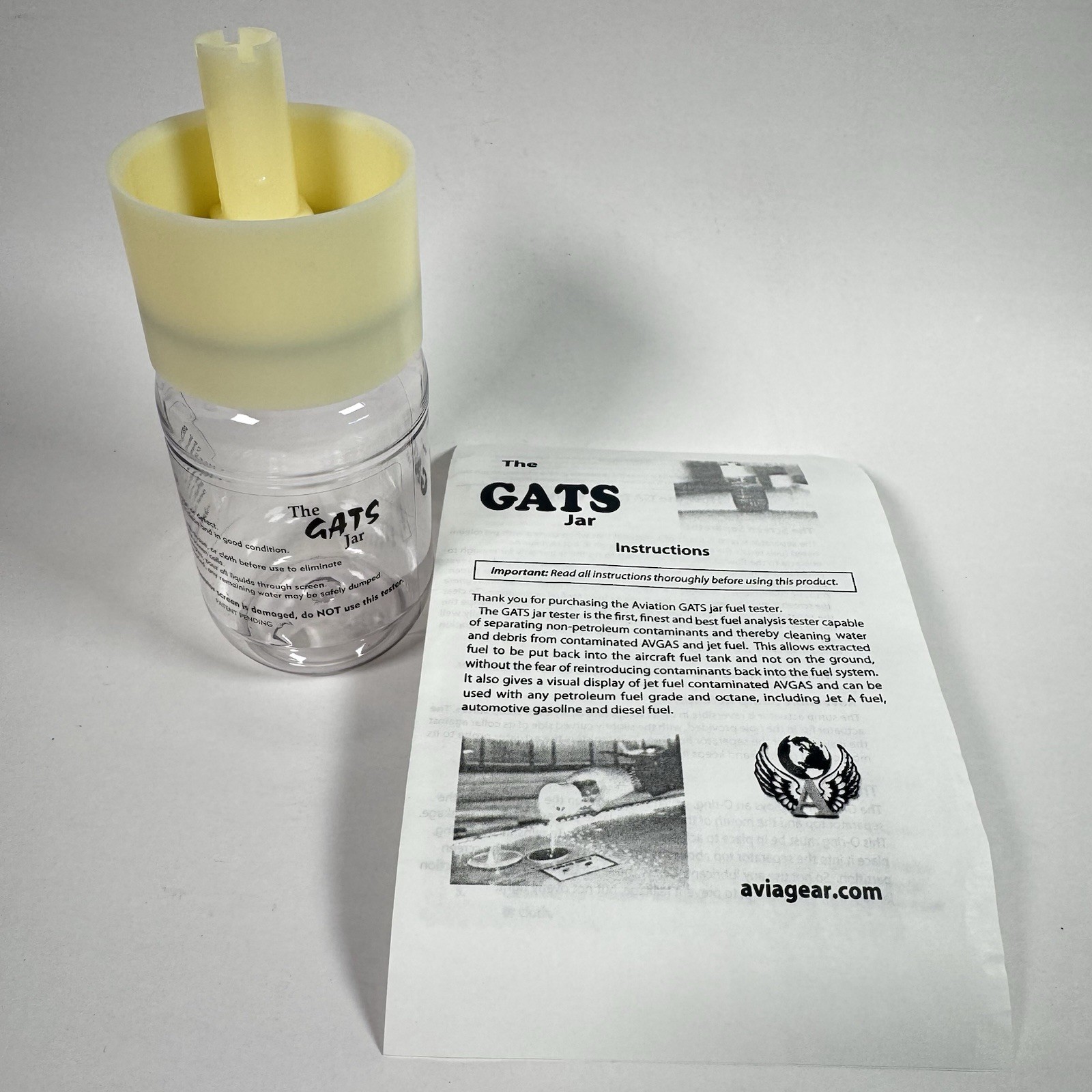 The GATS Jar Aviation Fuel Tester Sample Jar w/ Filter Screen Avgas Jet Fuel New