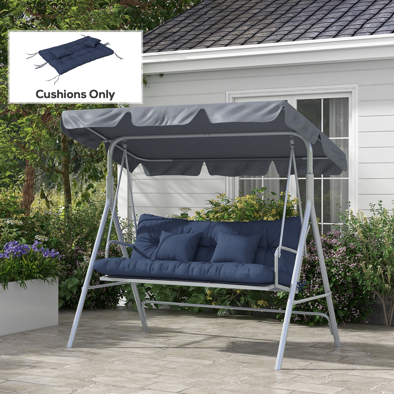4-Piece Outdoor Bench Cushion Set - 59" Long, Navy/Gray/Tan, Water Resistant