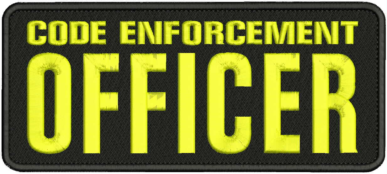 CODE ENFORCEMENT OFFICER EMB PATCH 4x10 hook on back YELLOW ON BLACK