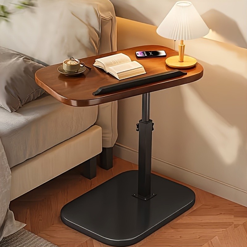 Walnut C-Shaped Sofa Bed Tray Table - Multi Functional Armrest Side Table