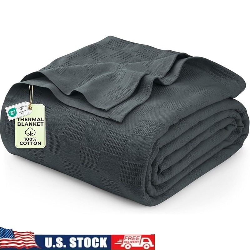 Oversized Cotton Thermal Blanket Soft Breathable Dobby Weave Cozy Home Essential