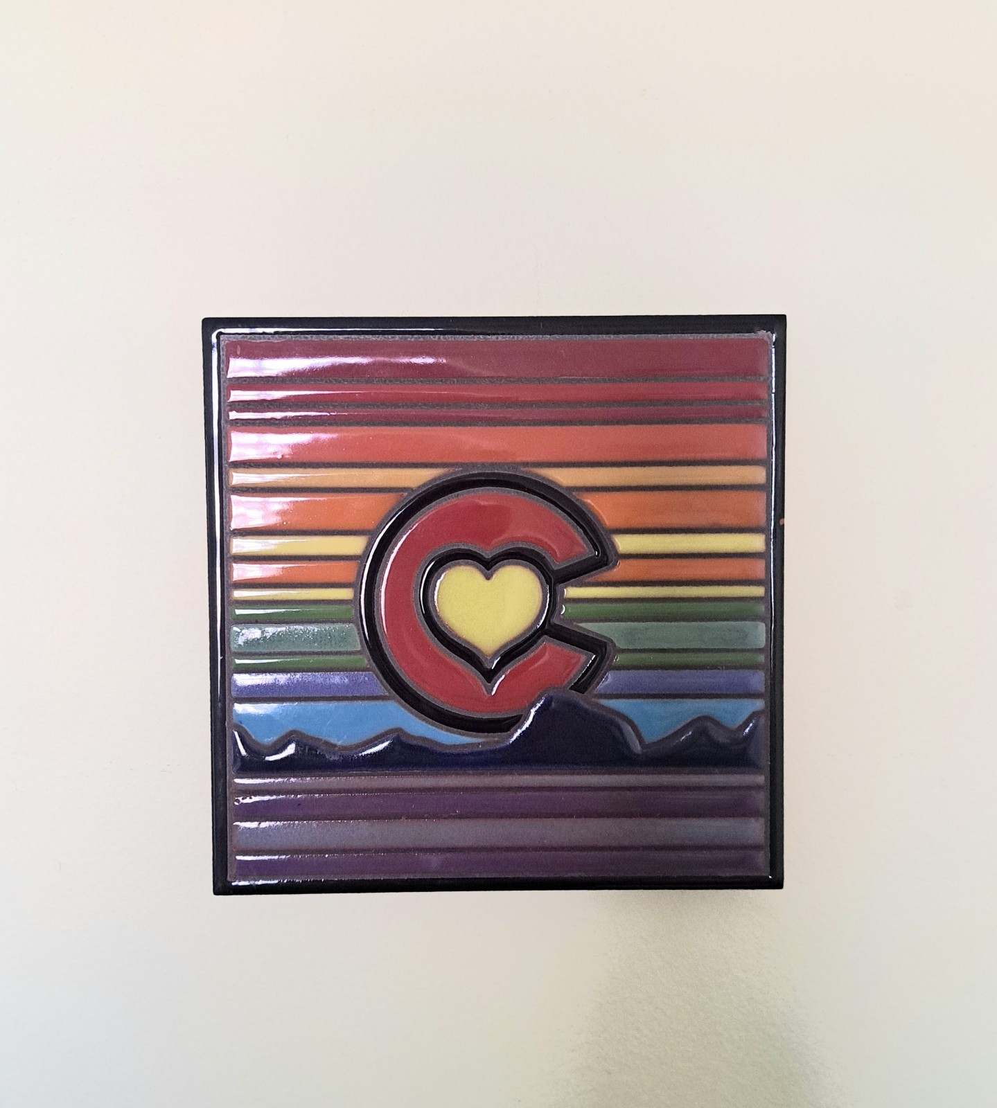 Carly Quinn Hand Glazed Rainbow Tile, Hang Or Use As Trivet 6inX6in
