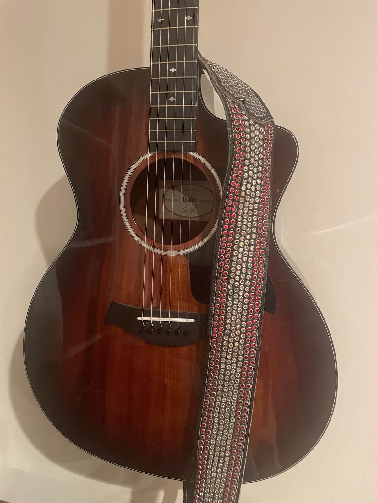 Quality Leather Swarovski Rhinestone Guitar Strap In Red White And Blue