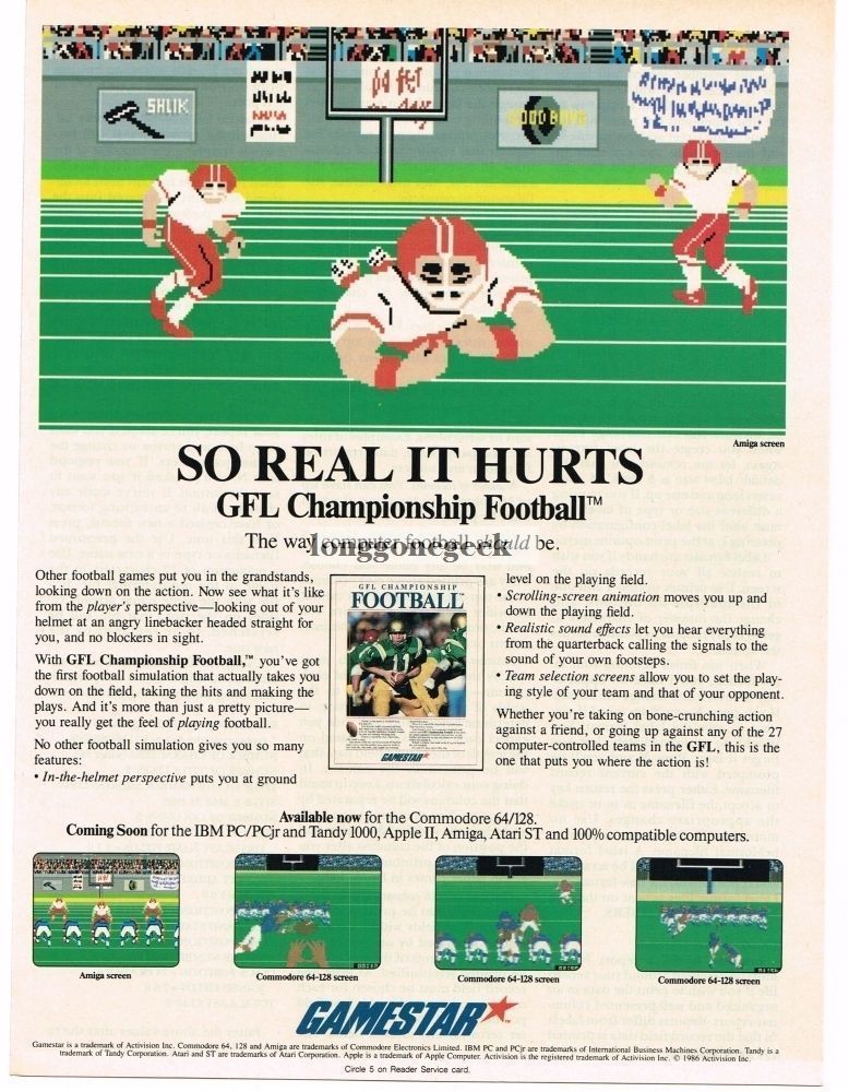 1987 Gamestar GFL Championship Football Computer Game Commodore 64 Vintage Ad