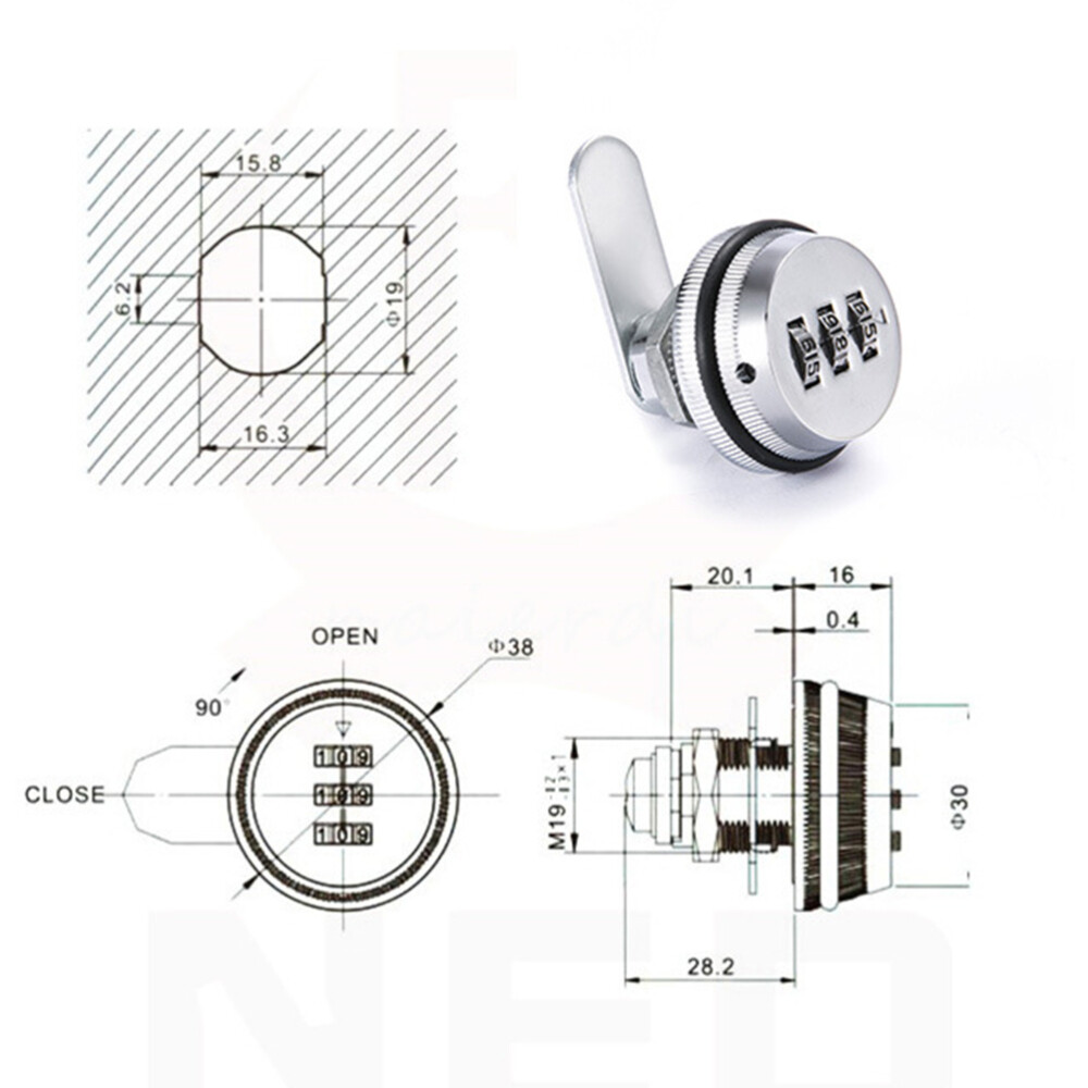 Combination Mailbox Lock 3-Dial Code Camlock Password Security for Drawer