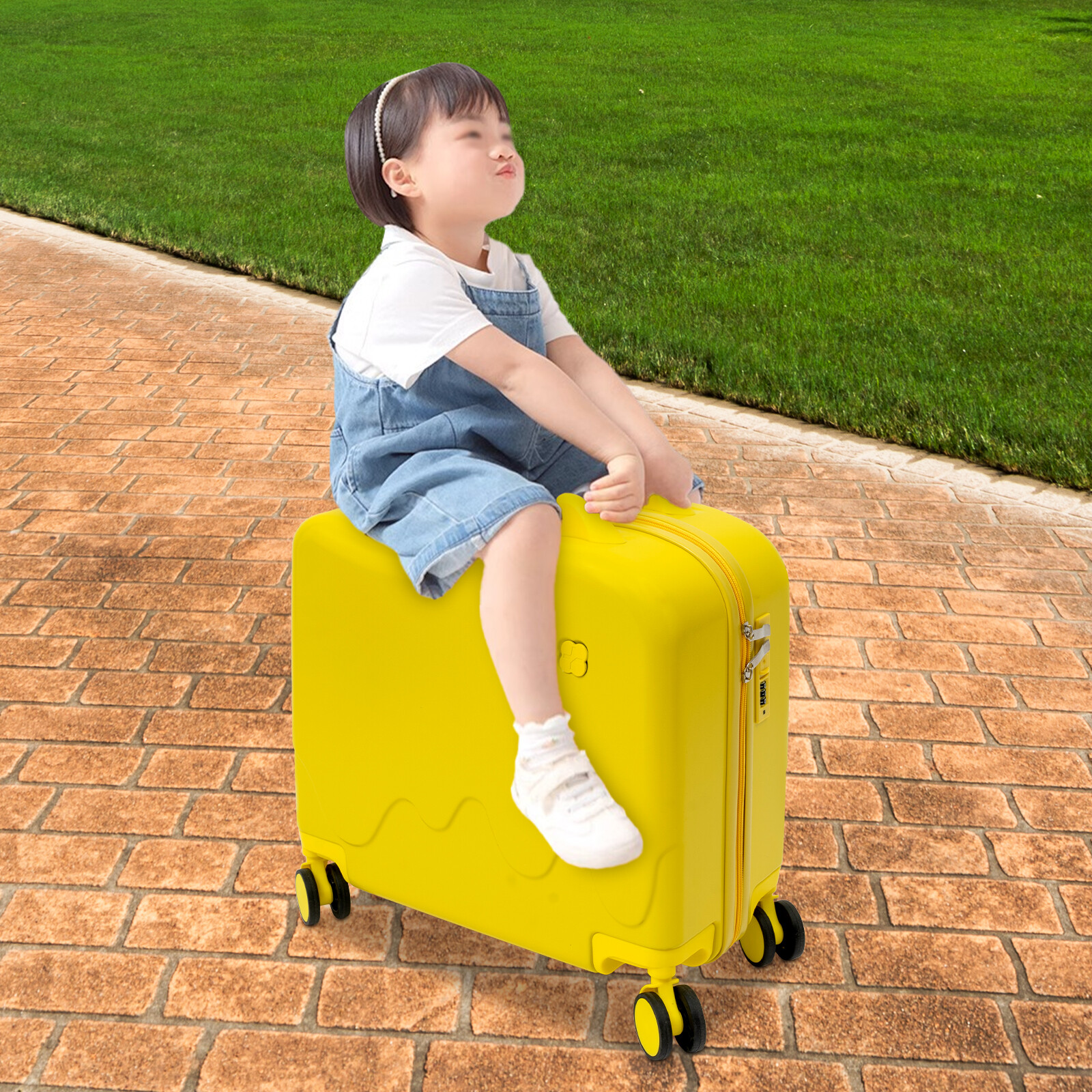 18" Children's Luggage Case Rolling Kids Ride-On Suitcase W/ Lock & Stickers