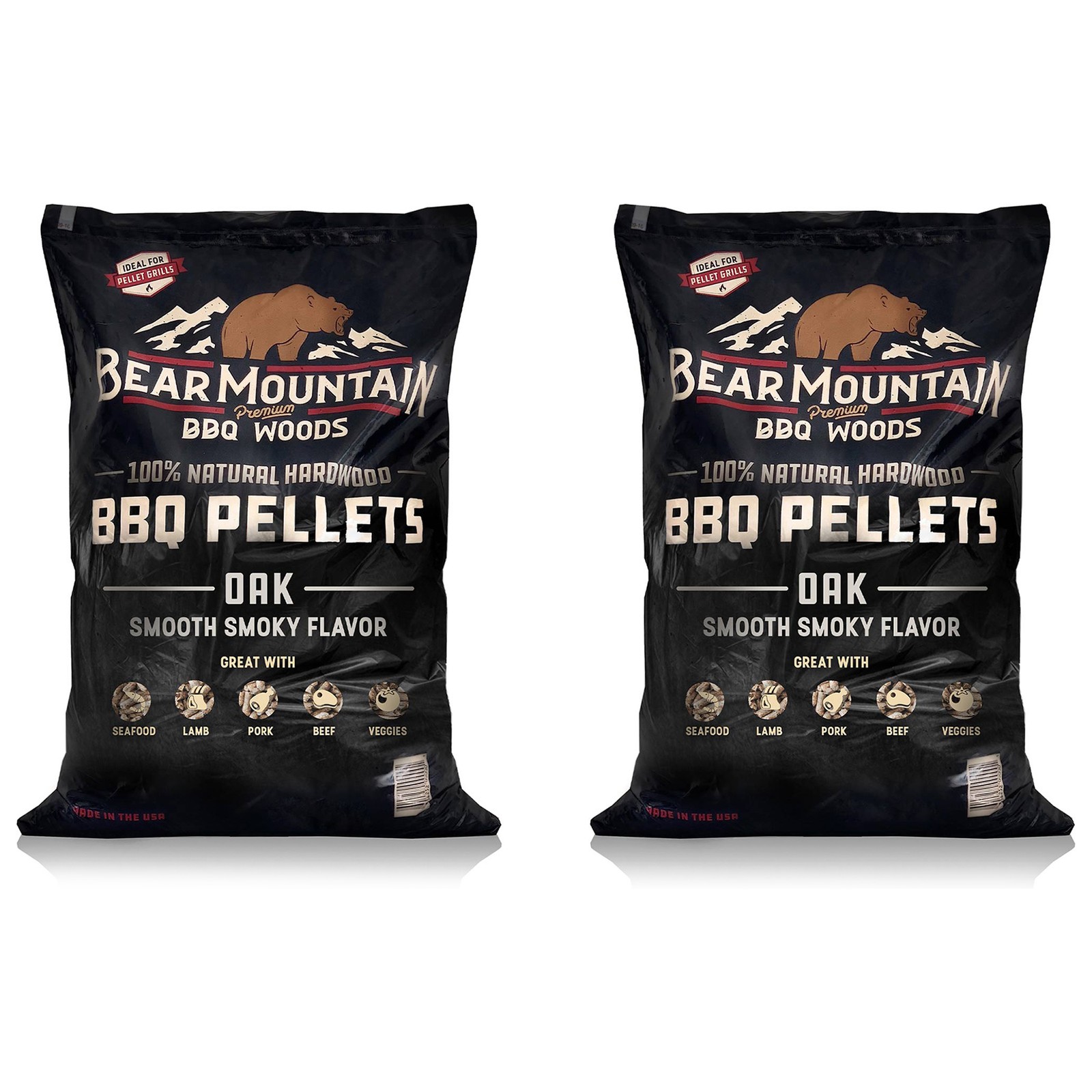 Bear Mountain BBQ All Natural Oak Wood BBQ Smoker Pellets, 20lbs (2 Pack)