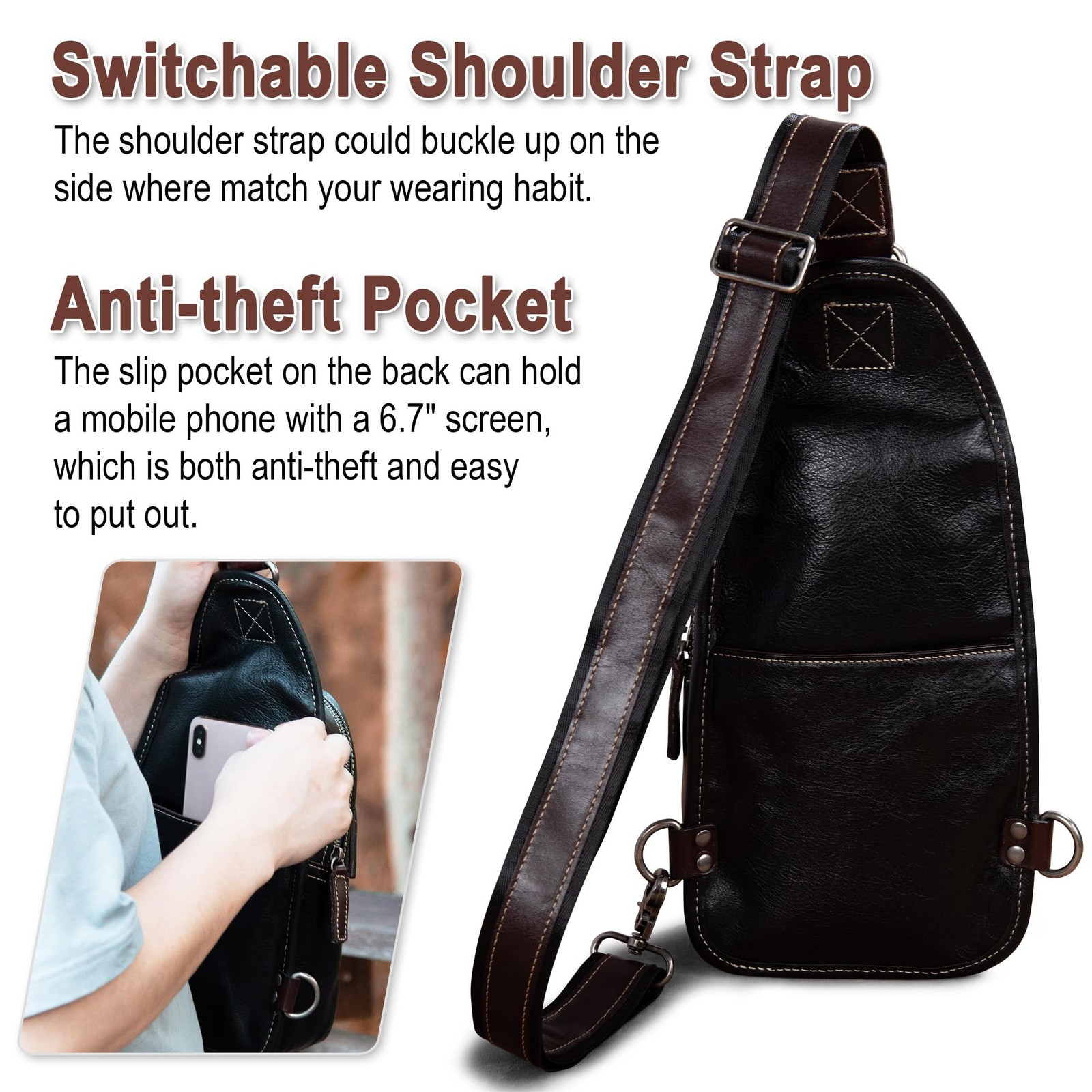Geniune Leather Sling Bag for Men Women Crossbody Shoulder Bag Sling Backpack...