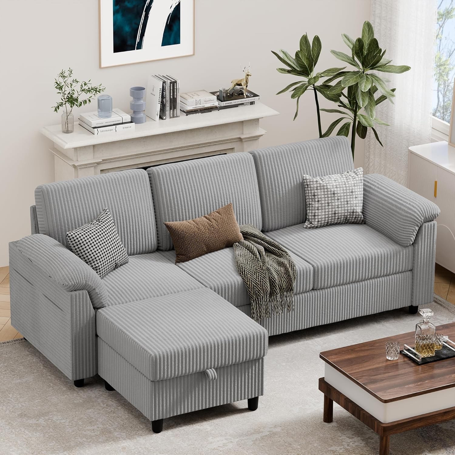 79" Convertible Sectal Couch Sofa with Stora Ottoman, 3