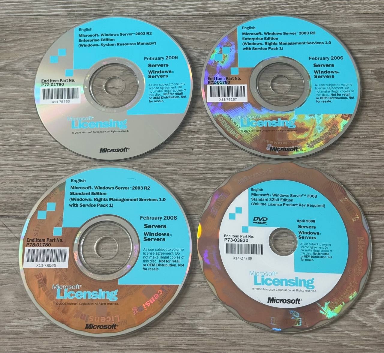 Lot of 4 Microsoft Windows Server 2003 R2 2008 Licensing CDs Disc Only