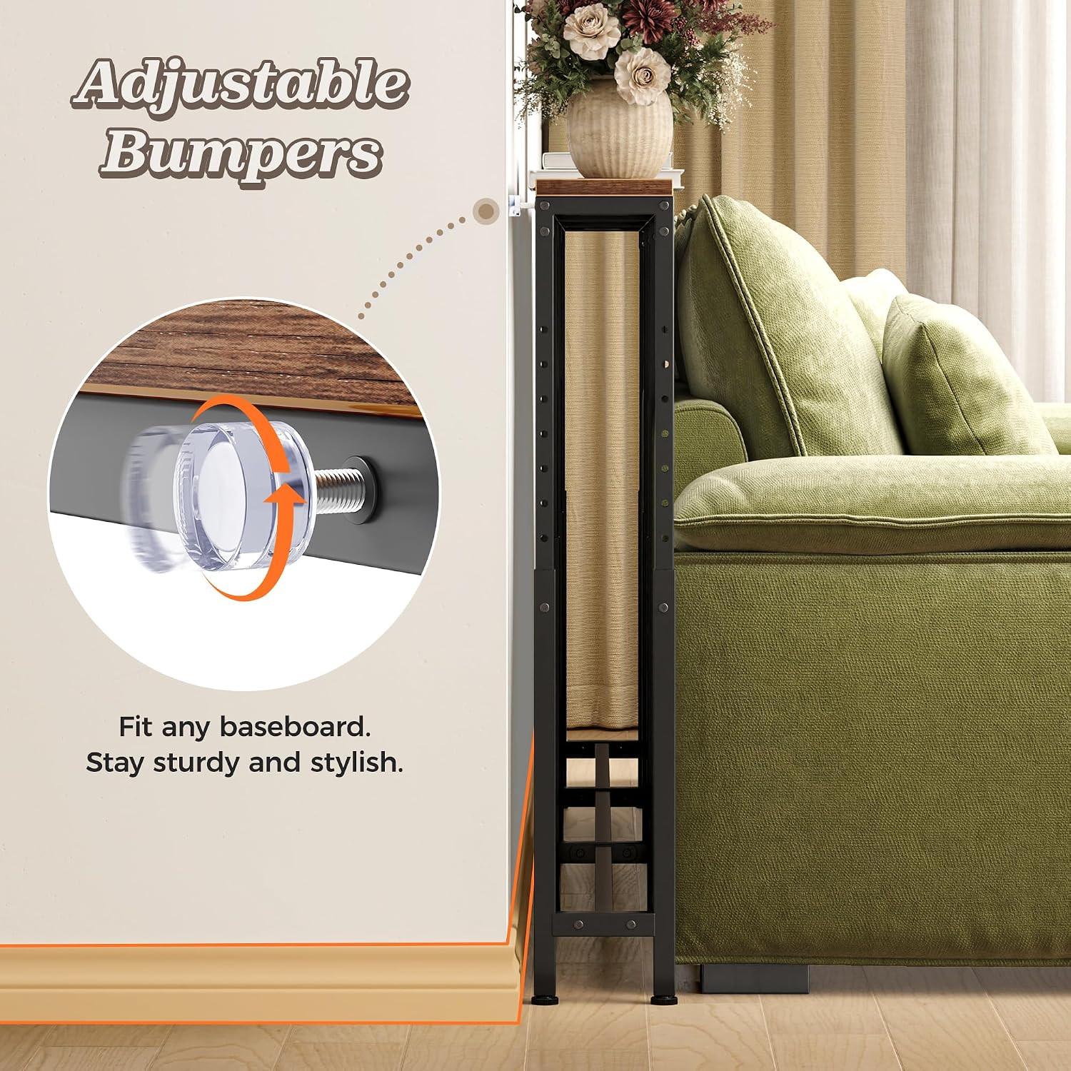Narrow Console Table with Power Outlets & USB-C, Rustic Brown | 23.6"-35.4" Adju