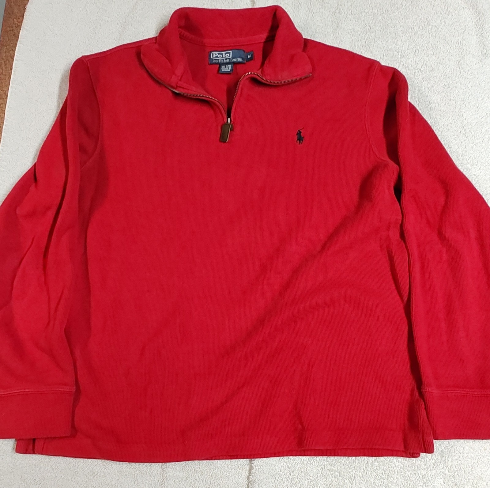 Polo Ralph Lauren Red Knit Cotton 1/4 Zip Mock Neck Sweater Logo Men's M D3