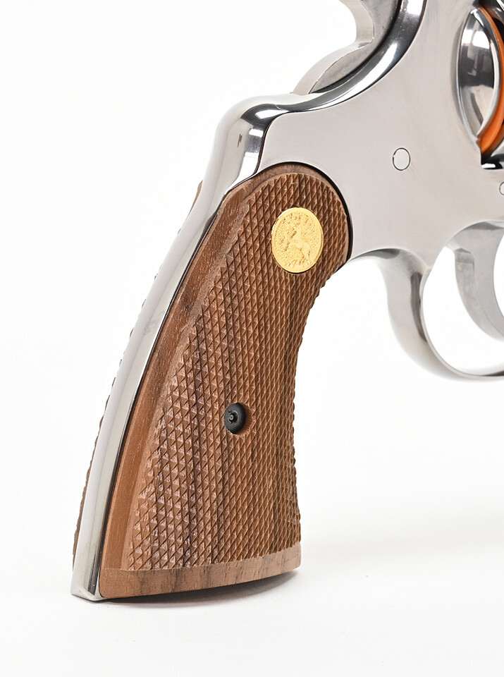 New Colt Python I-Frame Wood Checkered Service Grip With Gold Medallions