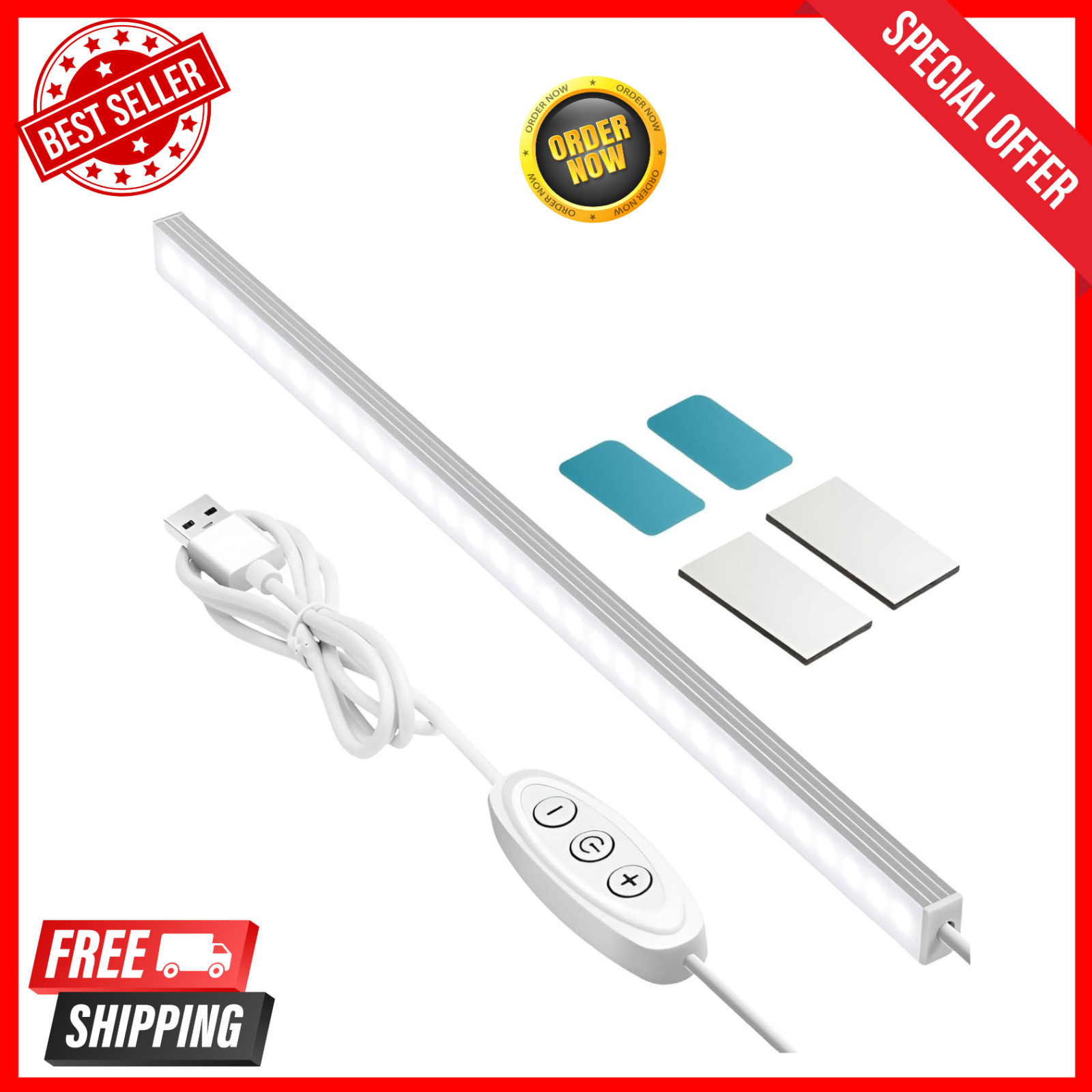Under Cabinet Lighting, 12 Inch Plug in Light Bar, LED Keyboard Lights, 6000K Co