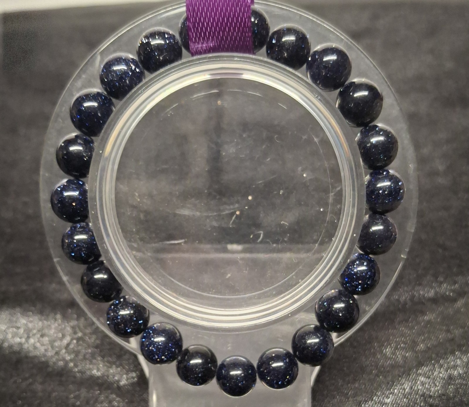 Blue Gold Stone 8mm Stretchy Bead Bracelet Size 6 1/2 (BRC 10)