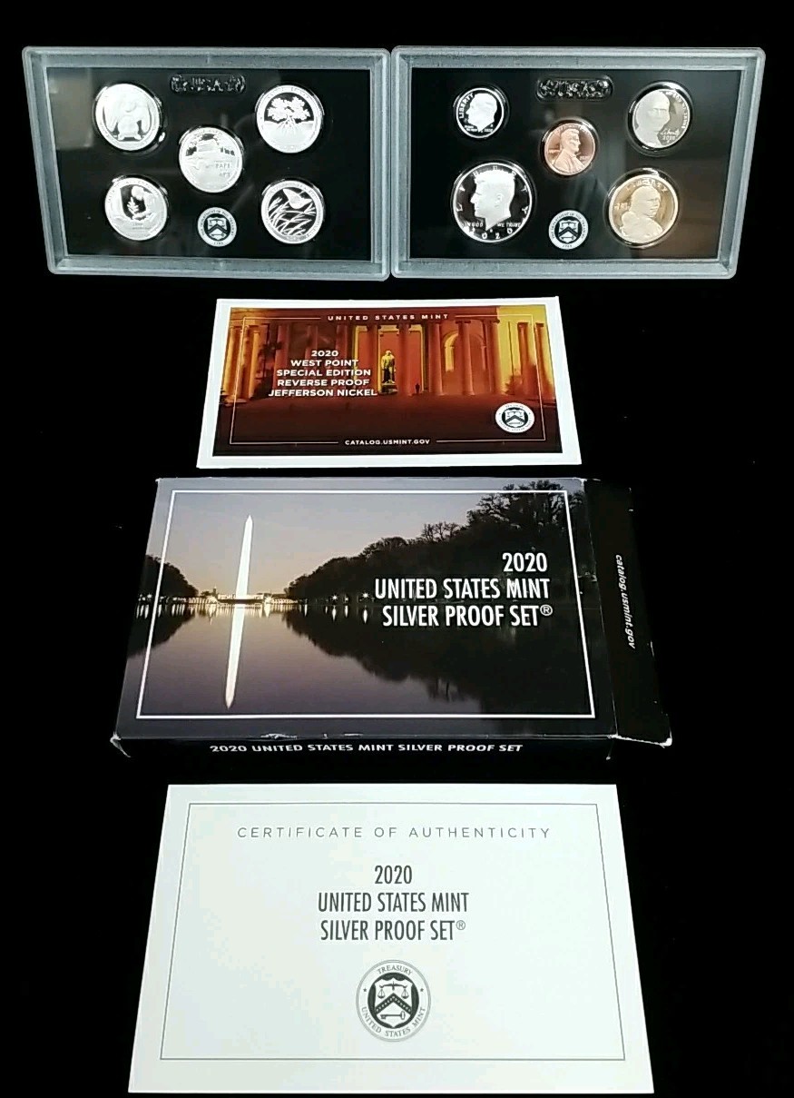 2020-S US SILVER Proof Set  10-Coin Set With “W” Reverse Proof Nickel 20ps