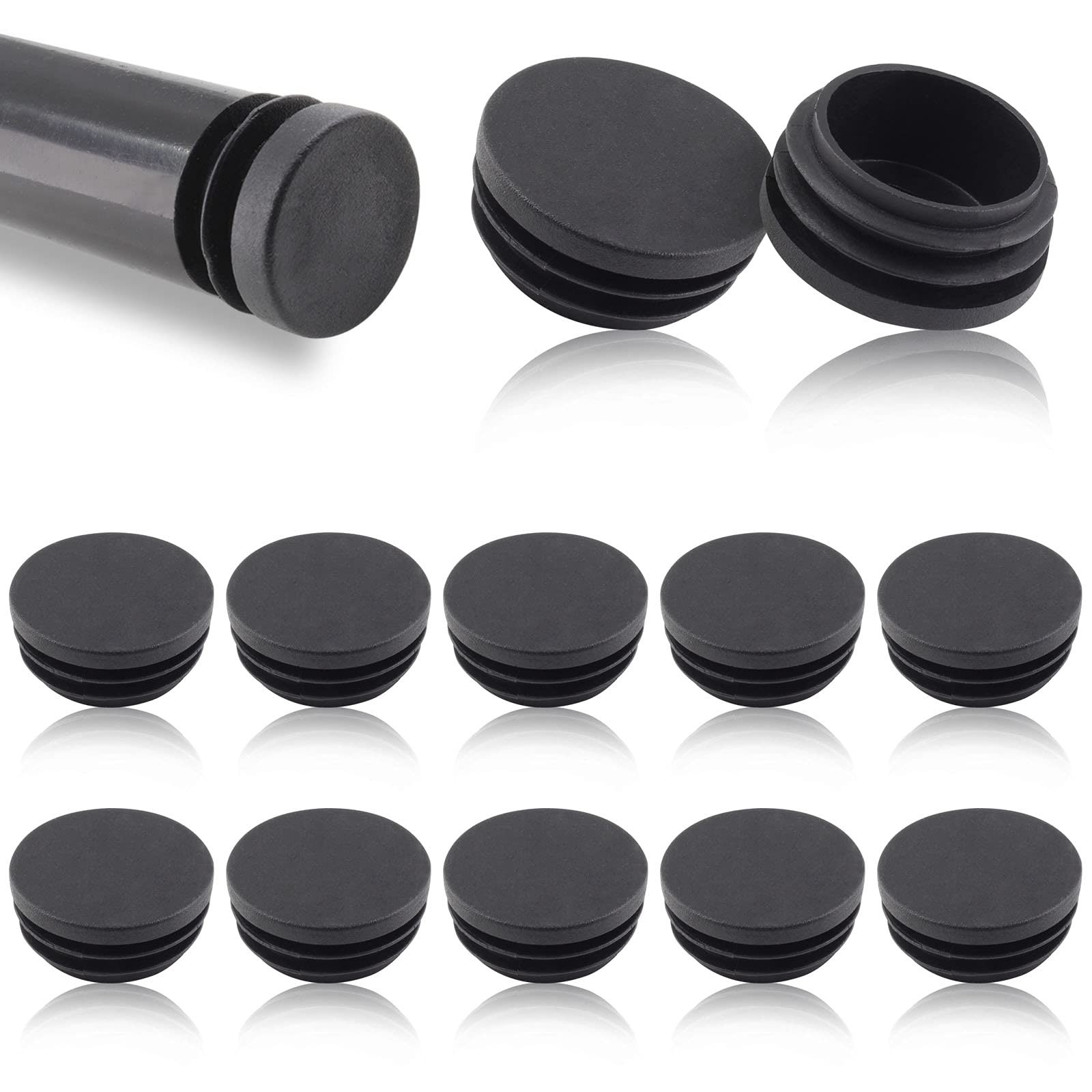 Piutouyar 12 Pack 1-1/2 Inch Plastic Plugs, Black Round End Caps for Chair Ta...
