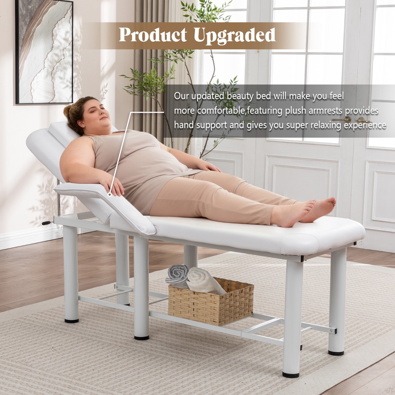 Professional Massage Bed Adjustable Height & Backrest Spa Facial Bed, White