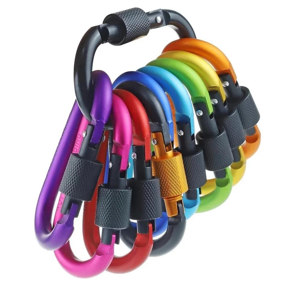 Iebuobo 10 Pack Aluminum D Ring Key Rings Hiking Clips Locking Carabiner for