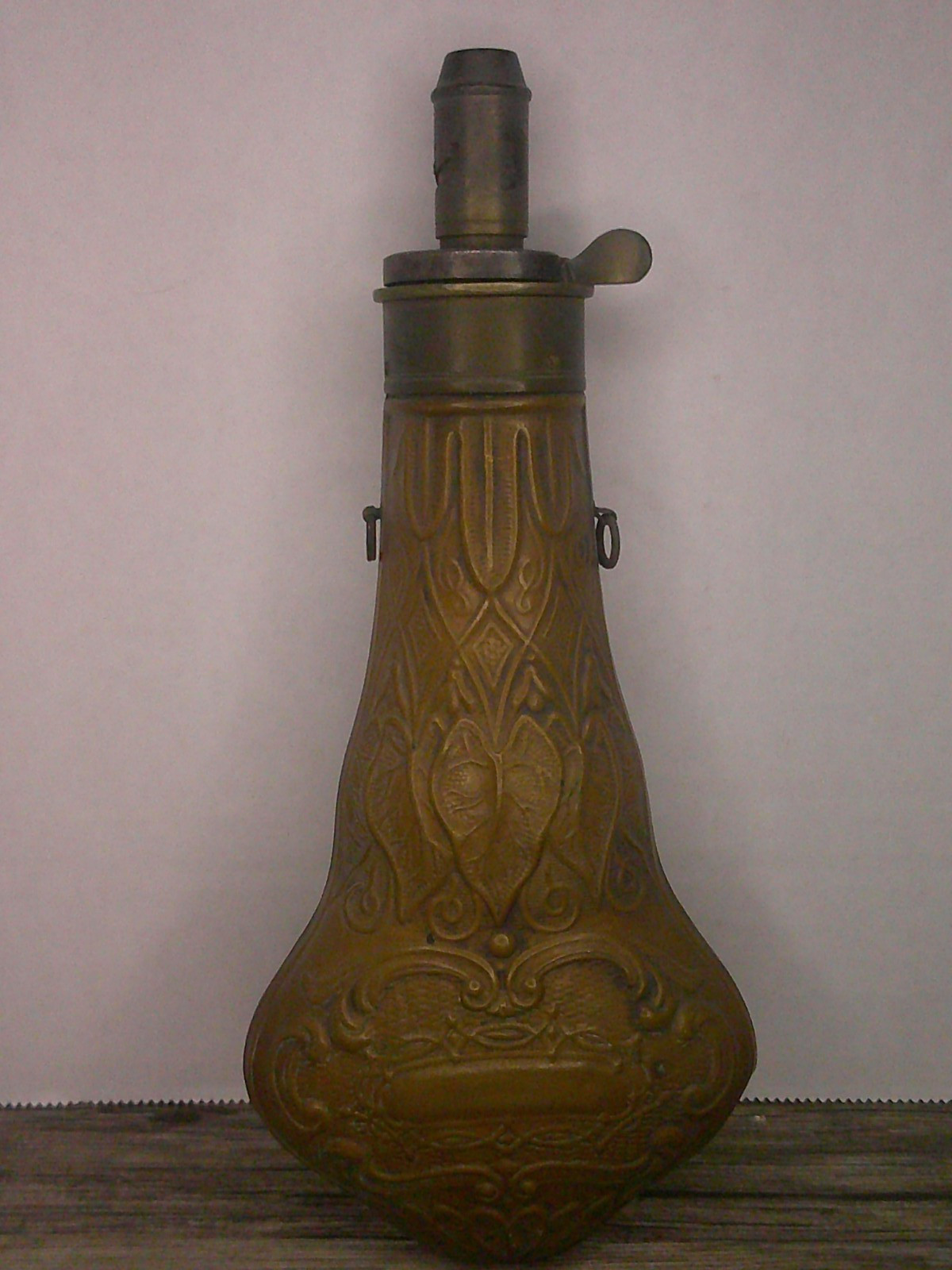 1850's era black powder flask G & S.W. Hawksley England 3 graduate powder amt. N