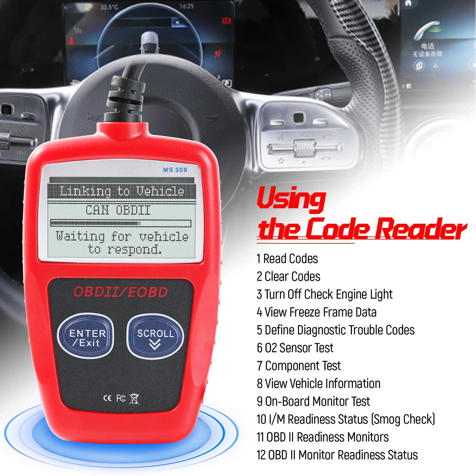 OBD2 Scanner Car Check Engine Fault Diagnostic Tool OBD Code Reader Automotive .