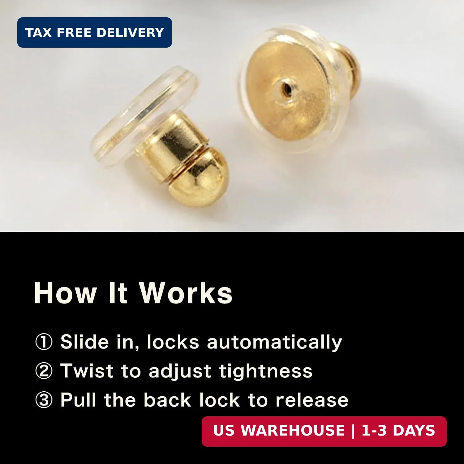 Locking Earring Backs for Droopy Ears, Safety Cap, Fits 0.9-1.2mm Posts | For St