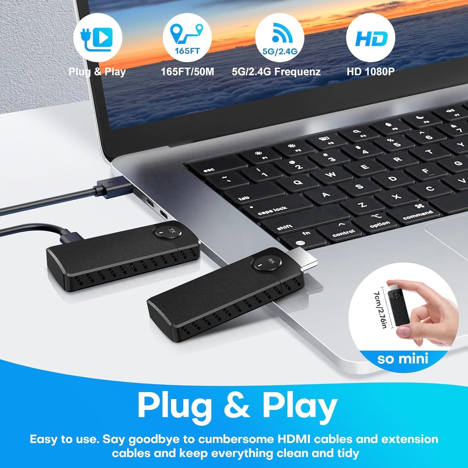 New Upgraded Wireless HDMI Transmitter and Receiver Plug and Play Wireless HDMI