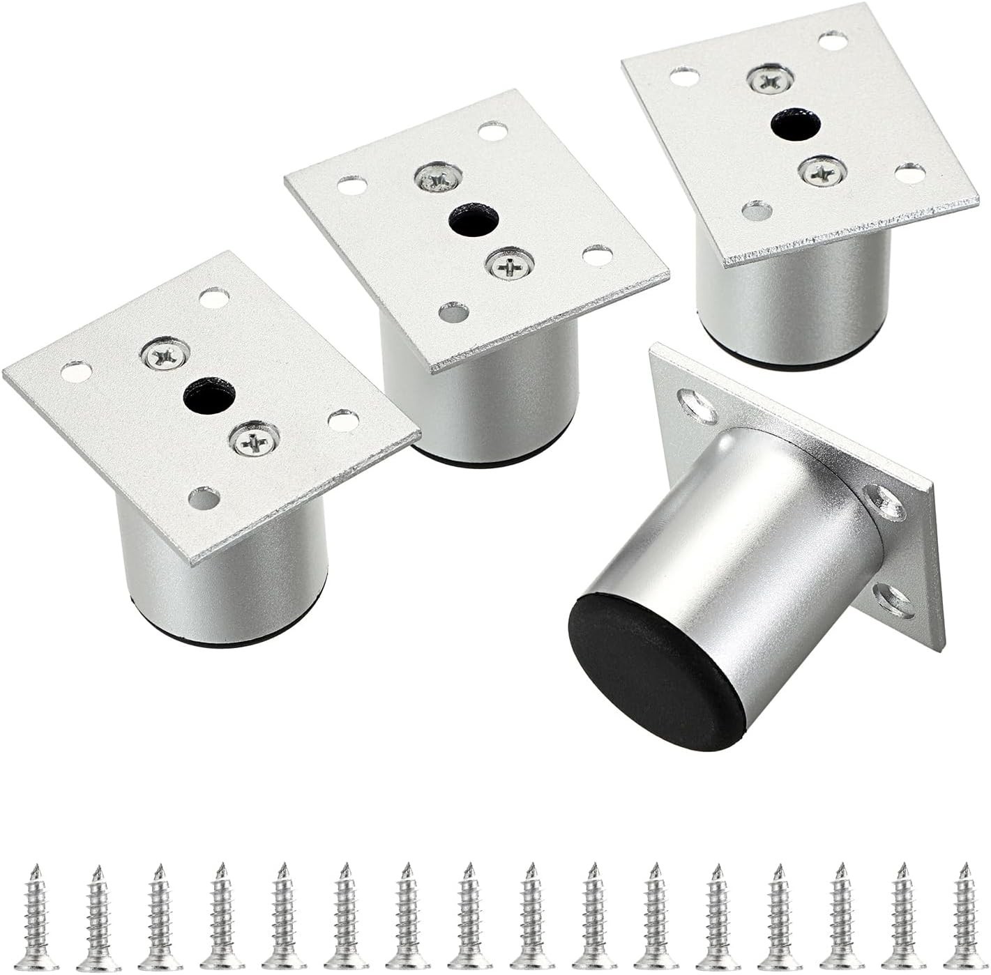 4 Pcs 2 Inch Aluminum Alloy Furniture Legs, Silver Adjustable Round Support Feet