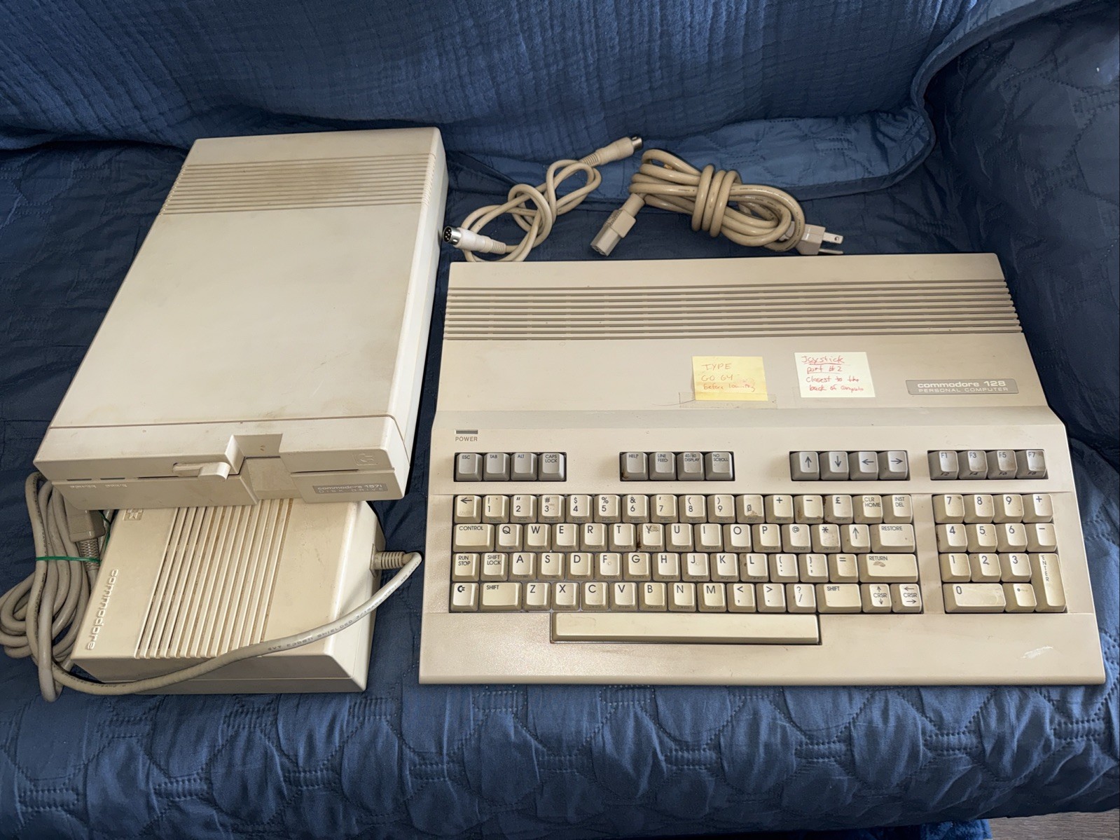Commodore 128 Computer and 1571 Disk Drive Bundle W/ Original Cables P/R