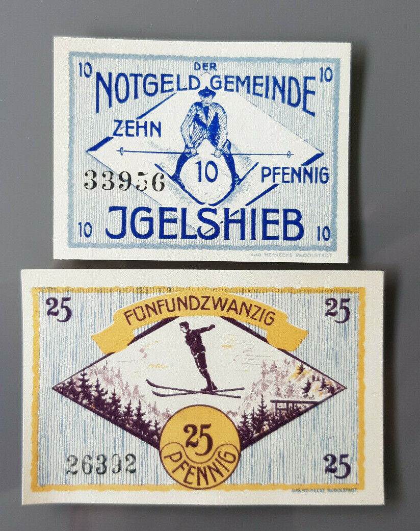 IGELSHIEB NOTGELD 10, 25 PFENNIG 1921 EMERGENCY MONEY GERMANY BANKNOTES (10254)