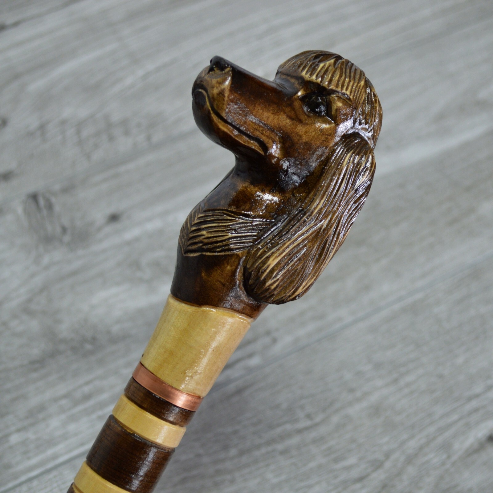Cane Walking Stick Wooden carved Handmade - Poodle Brown /  UK