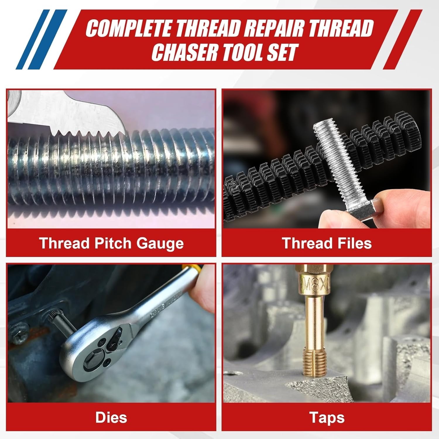 61Pcs Thread Repair Kit, UNC, UNF & Metric Thread Chaser Set, Rethread Repair...
